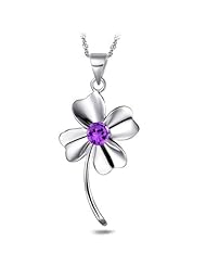 张银匠 S925纯银紫色四叶草吊坠 四叶情(赠价