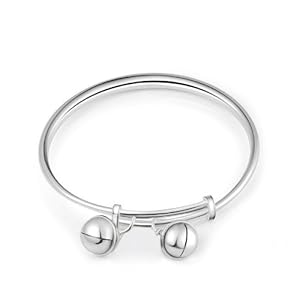 伊莲 S990足银镀白金儿童手镯宝宝银镯子小孩