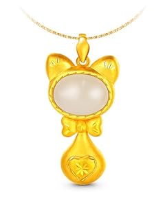 璧星珠宝 萌猫物语系列 结尾猫 硬千足金和田玉