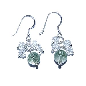 星座传奇-12星座天然绿幽灵8mm+白水晶耳坠