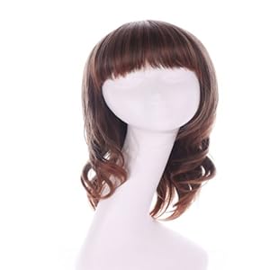 妮卡纶假发 棕色齐刘海中长假发 末端<em>微卷</em> 可爱