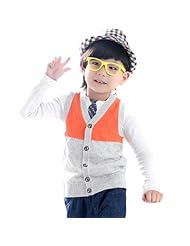 POSCN 童装羊毛衫 男童针织<em>V领拼色背心开衫</em>