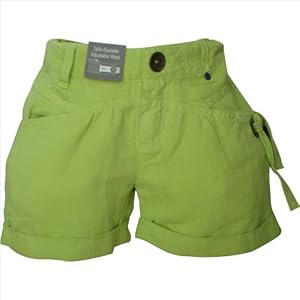 OURGET 珍宝阁 纯棉麻女童双兜<em>短裤 黄绿色</em> 