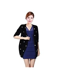 BCYRE <em>百纯</em>羊绒 女士中袖钉珠<em>貂绒</em>衫V领宽松