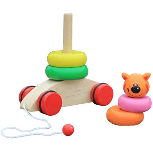 林之语 小熊多功能套圈拖拉车 拖拉益智套塔玩