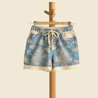 短款女式 复古腰果刺绣花朵做旧松紧<em>腰短裤</em>裙