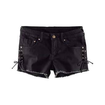 oduoyi 两侧饰绑带5袋式弹力牛仔超<em>短裤裤脚</em>磨