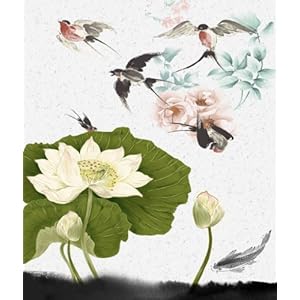 快乐贴 大型壁画墙纸壁纸 玄关走廊/书房 水墨画-水墨荷花3 无纺纸