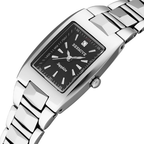 besmive 百仕名威 女士半钨钢方形手表 1289l (黑色)图片