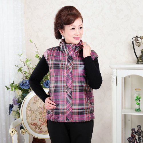 依美 中老年<em>马甲</em>女背心<em>大码</em>女装外套<em>格子马夹</em>