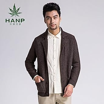 Hanp 汉麻世家 修身<em>翻领</em>羊毛衫<em>开衫男毛衣</em>外套