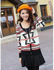 兔依舞 初春甜美V领条纹双面<em>织羊绒开衫</em>外套 