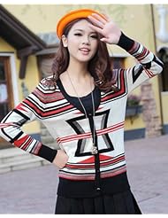 时竞2014初春甜美V领条纹双面<em>织羊绒开衫</em>外套