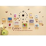 御祥 11框创意相框墙时尚客厅实木<em>照片墙挂</em>钟