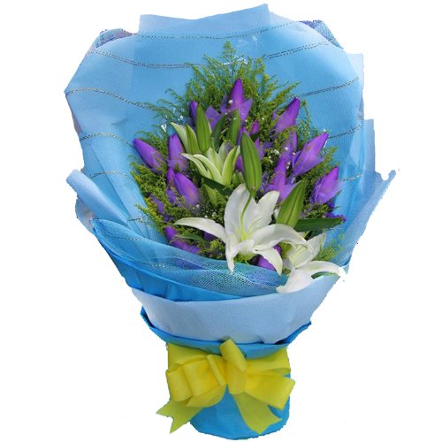 花易鲜花速递 鲜花预定 睡莲百合混搭花束 祝福