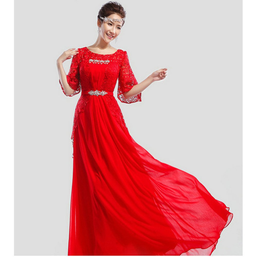 韩式婚礼宴会豆沙色晚礼服