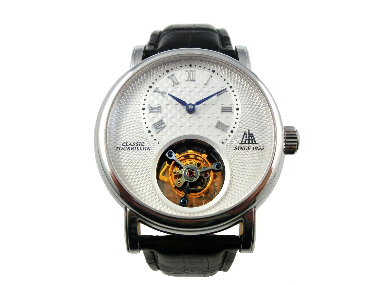 SHANGHAI 上海 中心式陀飞轮白金壳鳄鱼皮带